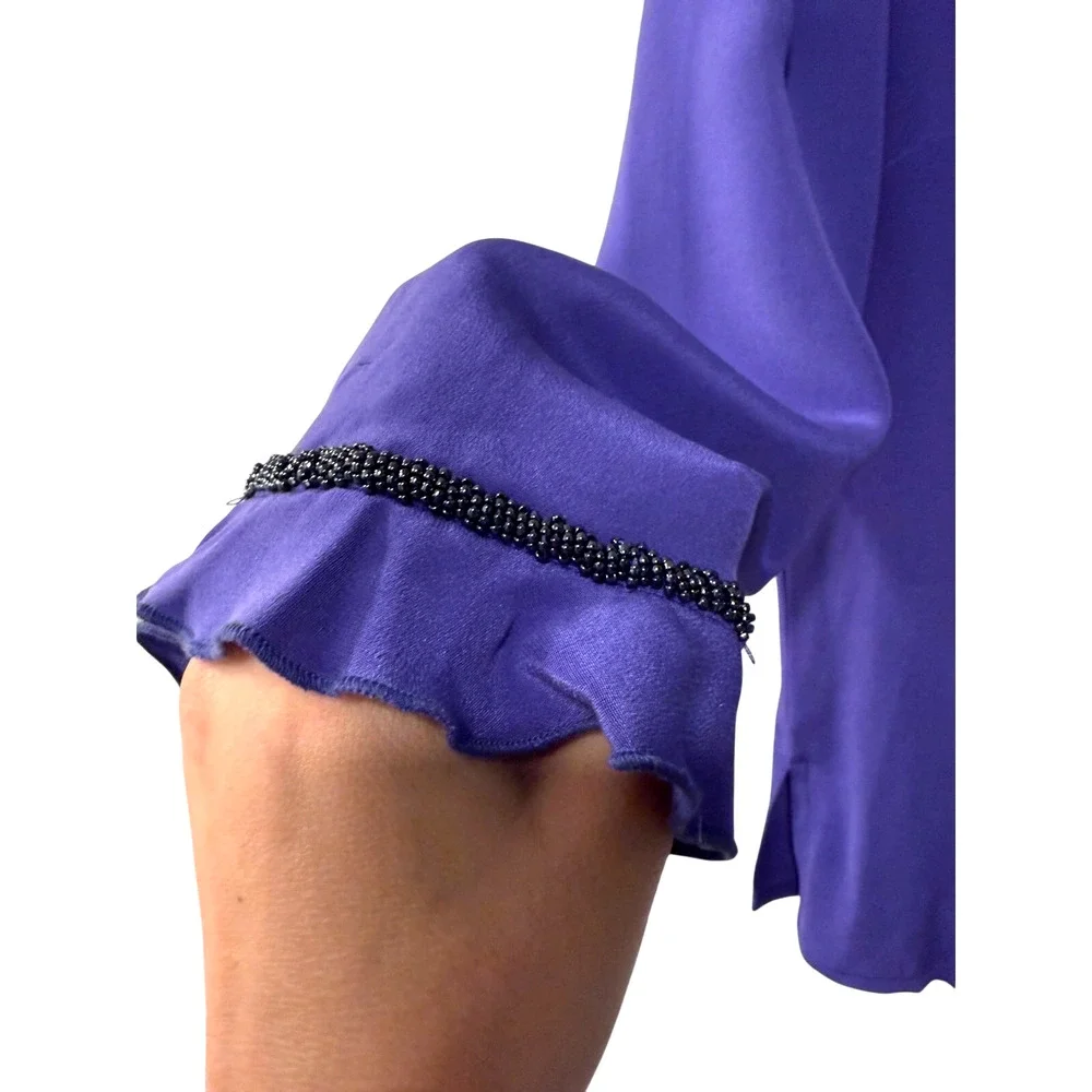 Silk 2 Pc Set Purple Beaded Ruffle Jacket VNTG A-Line Maxi Slip Dress Jones NY 8 - Picture 8 of 11